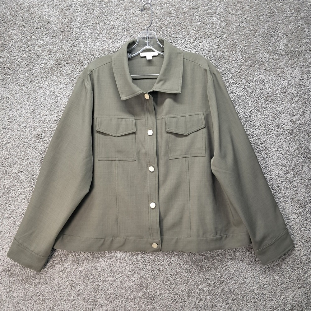 Cato Womens Olive Green Utility Snap Button Jacket 18/20W Plus Size RN37080